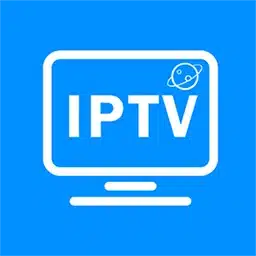 Blue icon with a white TV screen outline, the text 'IPTV', and a small planet symbol
